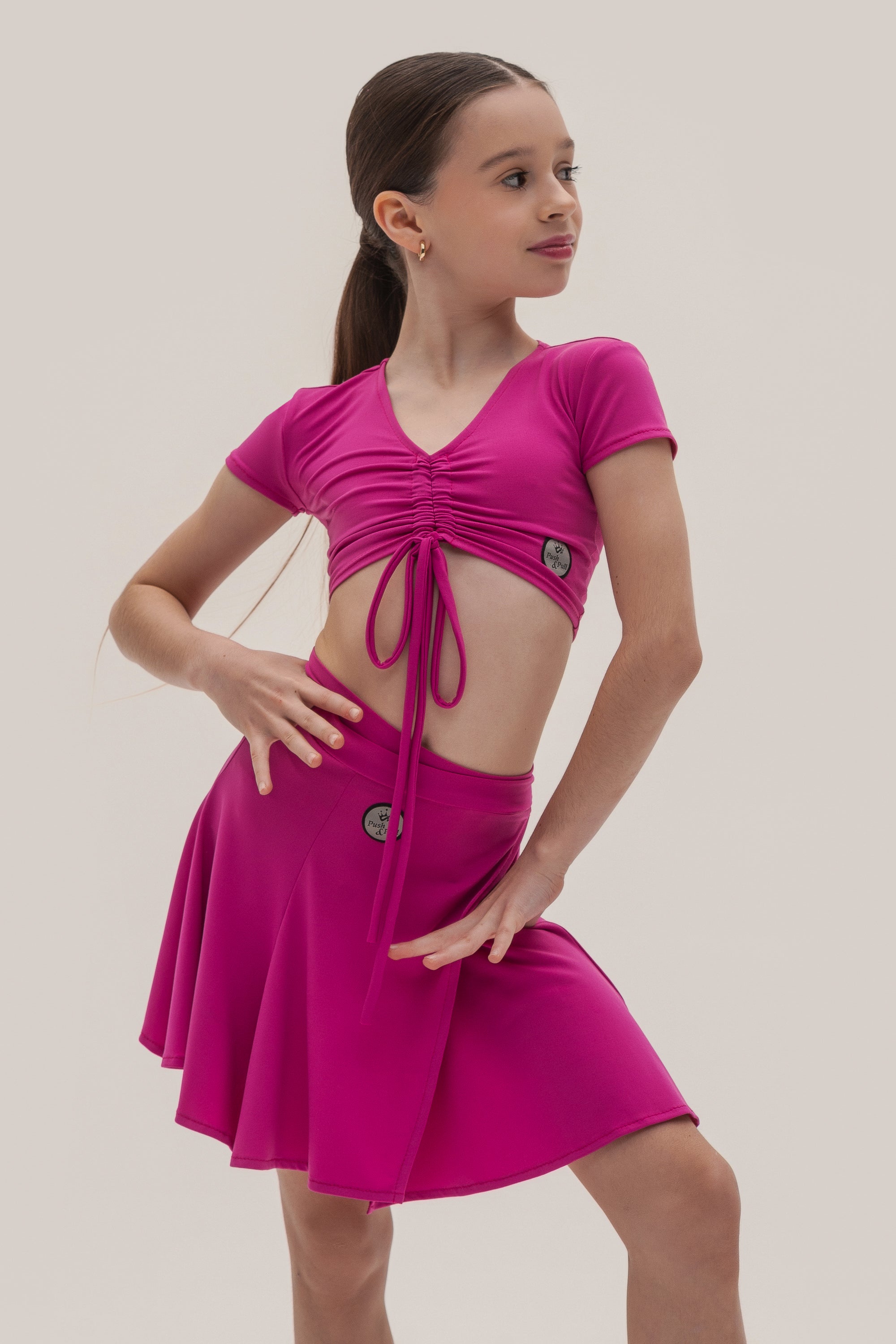 Girls Drawstring Ruched Crop Top