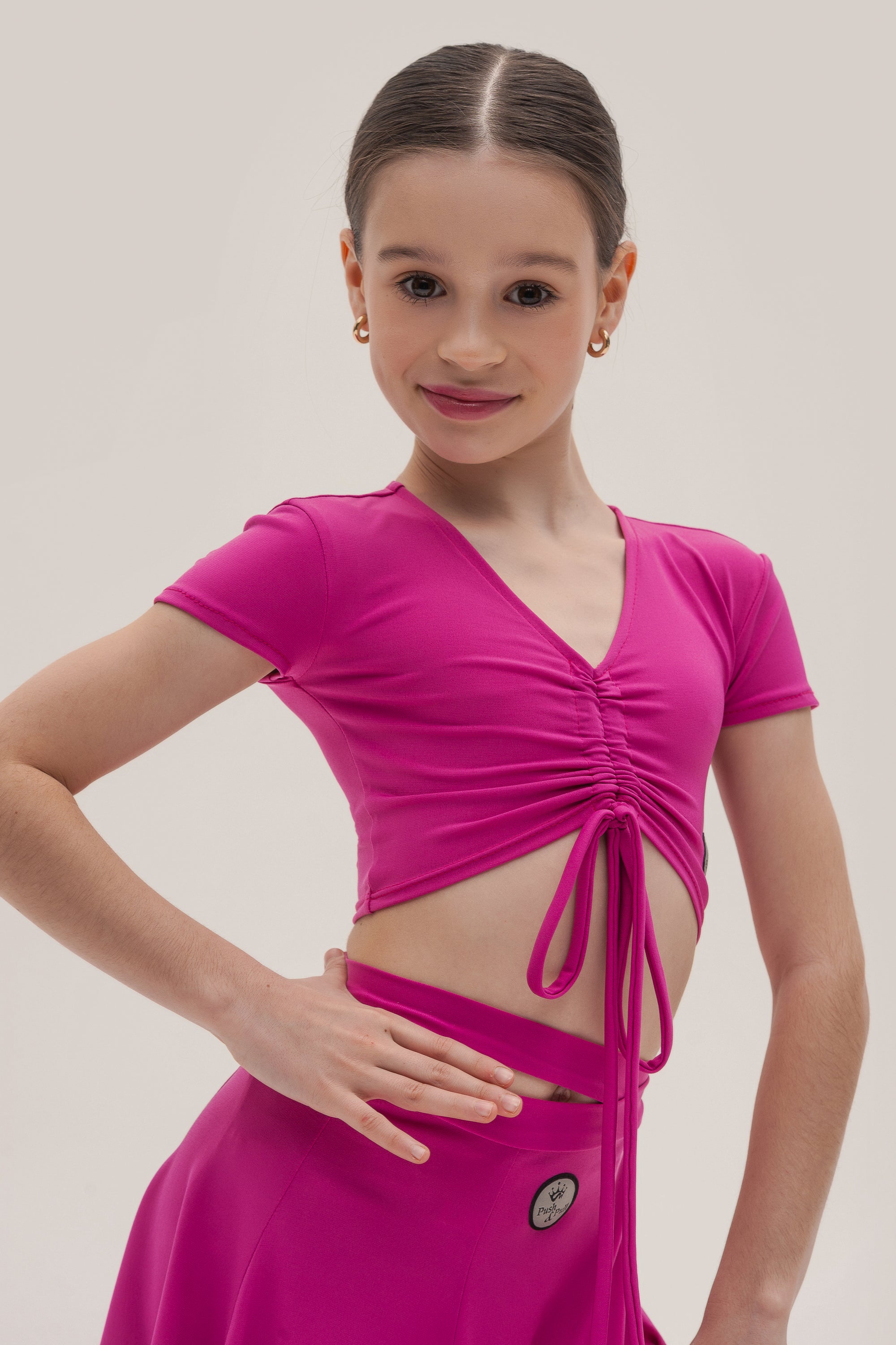 Girls Drawstring Ruched Crop Top