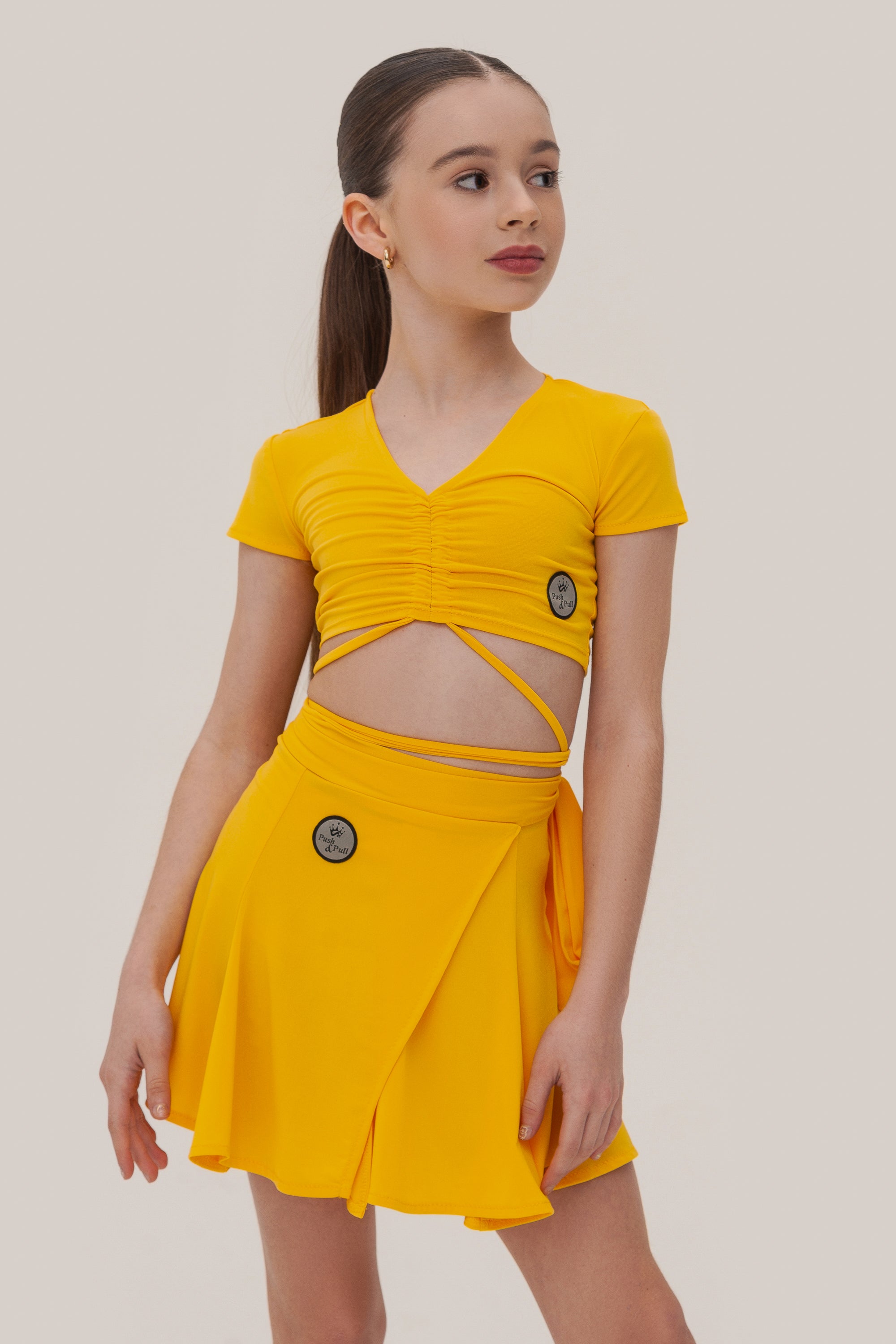 Girls Drawstring Ruched Crop Top