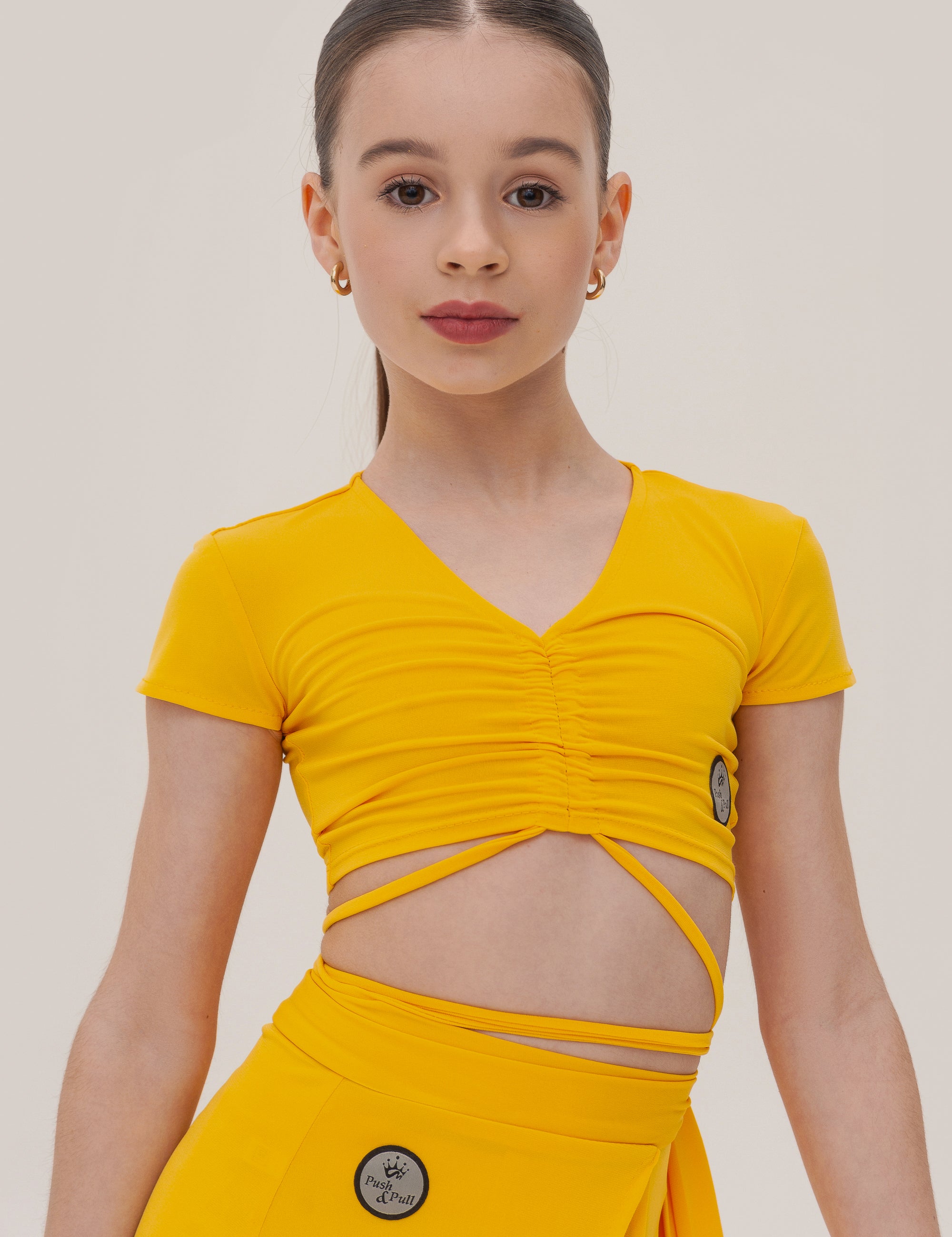 Girls Drawstring Ruched Crop Top
