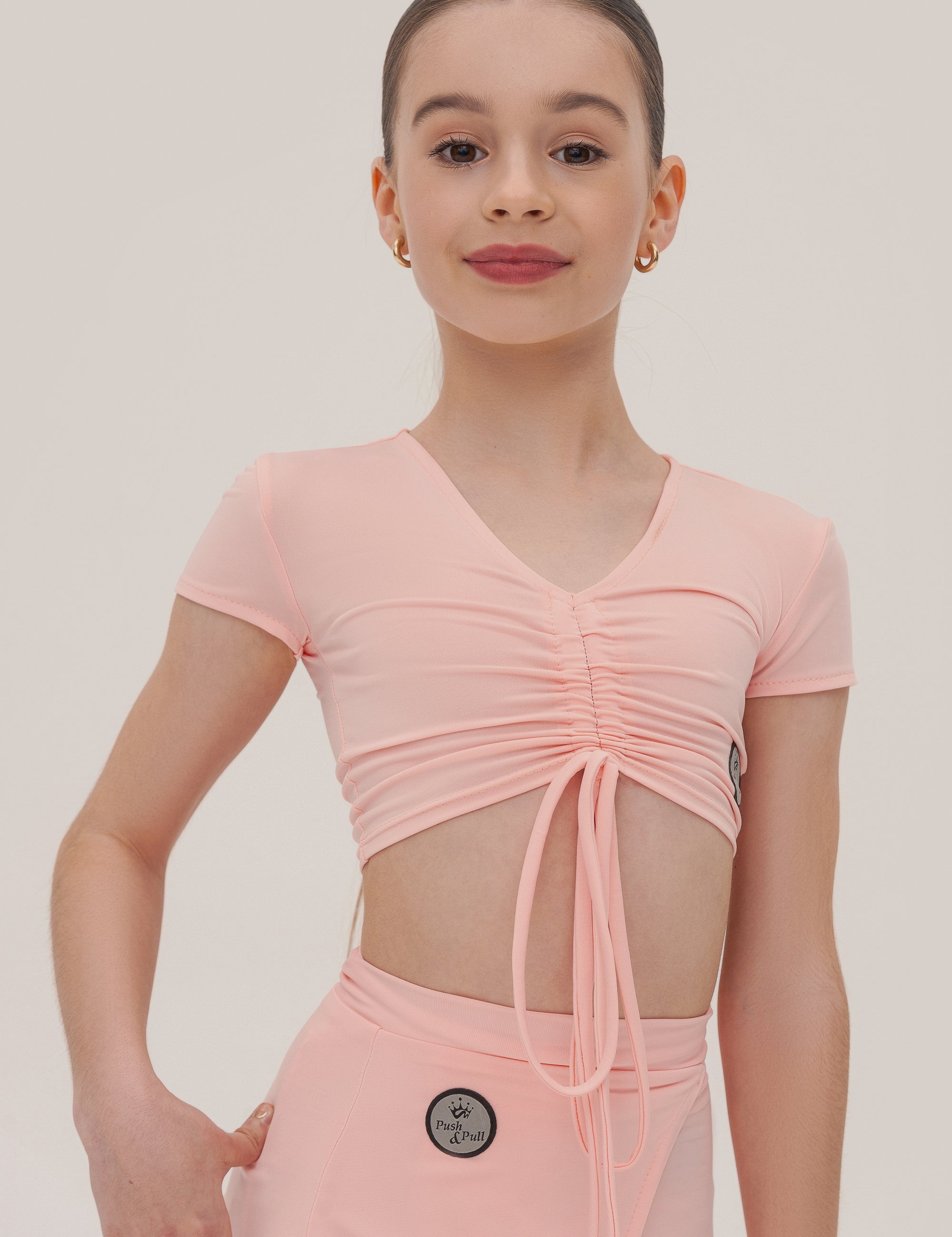 Girls Drawstring Ruched Crop Top