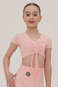 Girls Drawstring Ruched Crop Top - Pink / 128