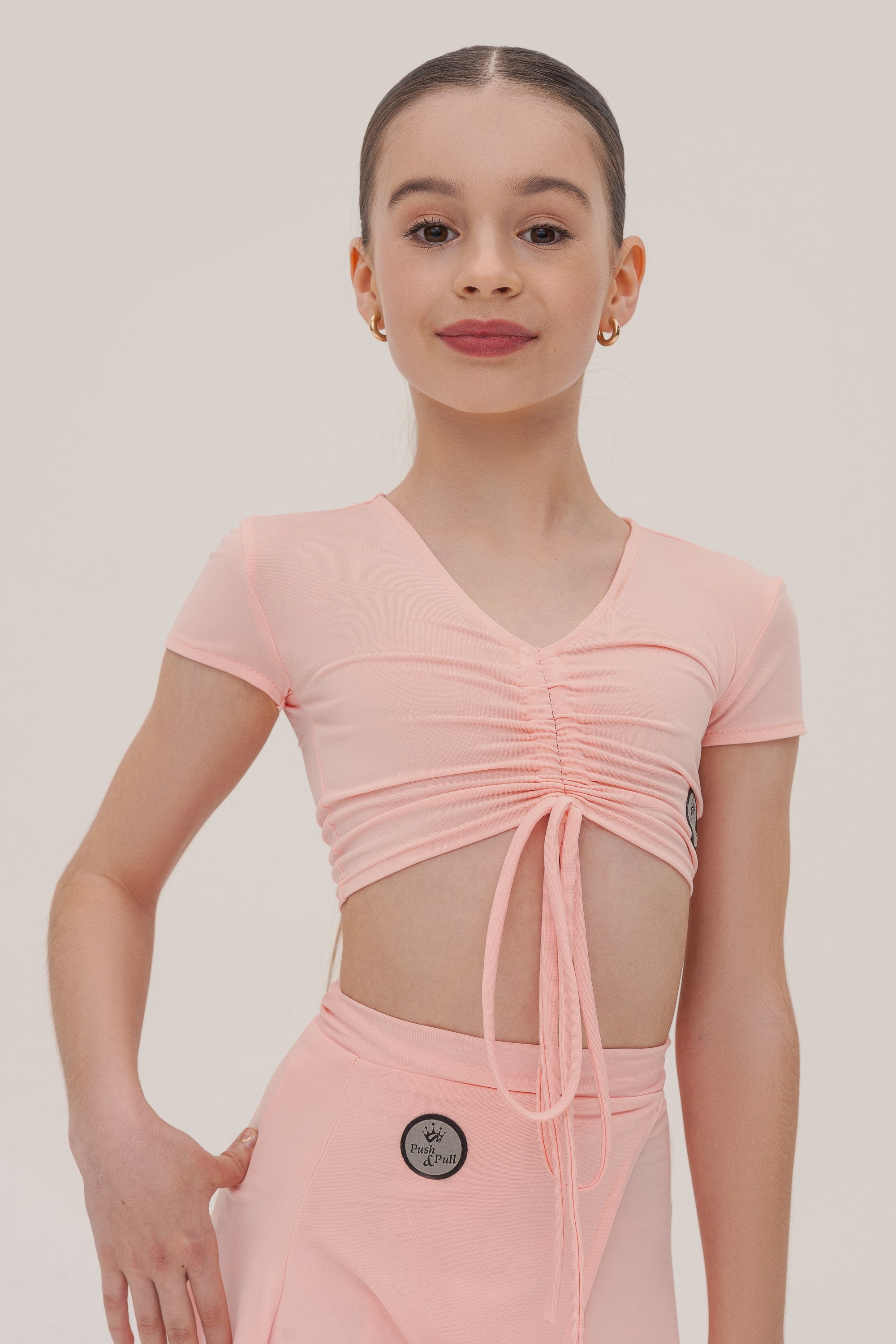 Girls Drawstring Ruched Crop Top