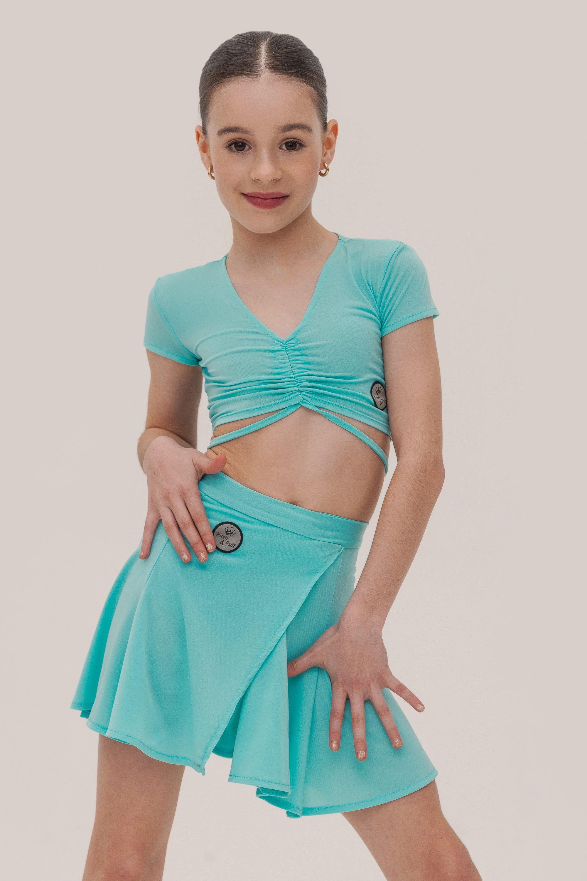 Girls Drawstring Ruched Crop Top