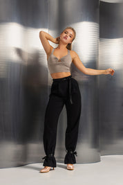 High-Waist Bow Ankle Trousers