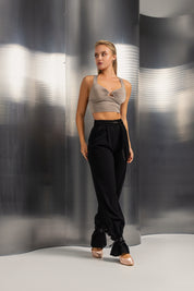 High-Waist Bow Ankle Trousers