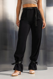 High-Waist Bow Ankle Trousers